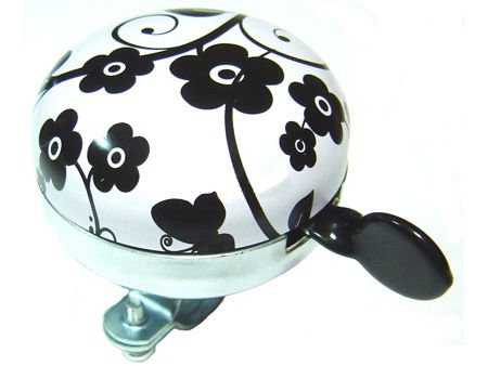 Dzwonek do roweru stalowy duży biały w czarne kwiaty