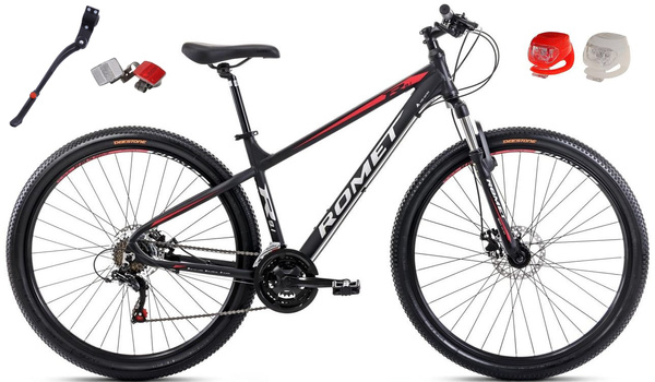 Rower ROMET Rambler 9.1 SPECIAL 29 S(15") czarno-czerwony mat + oświetlenie i stopka (M3P7)