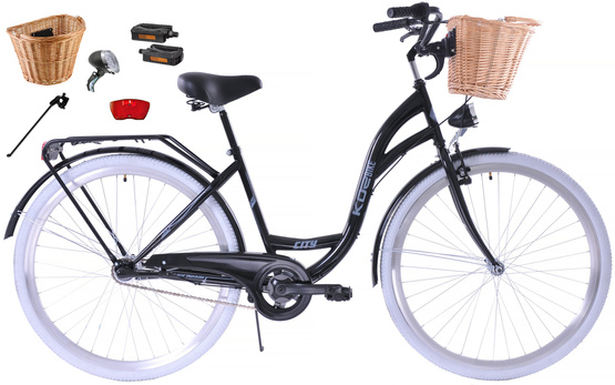 Rower miejski Kozbike 28 (K14) 3bieg czarny (białe opony, przerzutka Sturmey Archer) (J7)