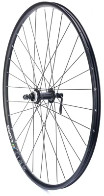 Koło rowerowe o rozmiarze 28" obręcz czarna 32 szprychy piasta Shimano TX505  hamulec tarczowy szybkozamykacz